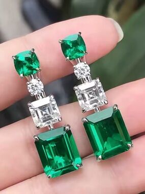 NEW Emerald Green Halo Drop Earrings - Luxurious Emerald CZ & Clear CZ